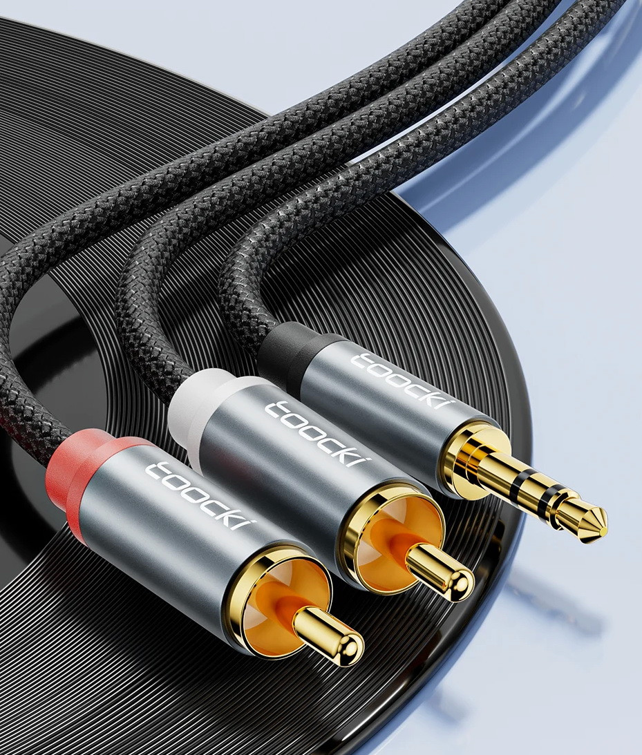 Toocki Аудіокабель Jack 3.5 - RCA аудіокабель AUX 3.5 мм 1 метр, фото 1