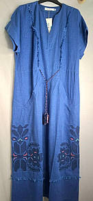 Сукня синя з вишивкою з льону MKRM4260-1