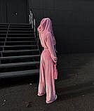 Костюм жіночий велюр спорт кофта укорочена з капюшоном на блискавці та штани 42-44 46-48 50-52 54-56, фото 5