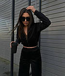 Костюм жіночий велюр спорт кофта укорочена з капюшоном на блискавці та штани 42-44 46-48 50-52 54-56, фото 8