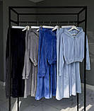 Костюм жіночий велюр спорт кофта укорочена з капюшоном на блискавці та штани 42-44 46-48 50-52 54-56, фото 9