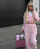 Костюм жіночий велюр спорт кофта укорочена з капюшоном на блискавці та штани 42-44 46-48 50-52 54-56, фото 10
