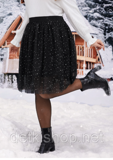 Пишна чорна спідниця з фатину з паєтками idexe для дівчинки 134см (8/9Y), фото 1