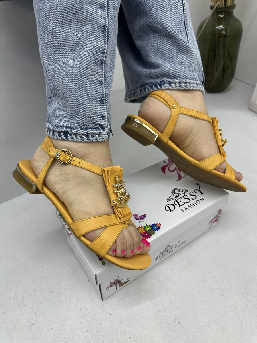 Босоніжки жіночі Dessy 247-0-26 шкіряні апельсинового кольору 37, фото 1