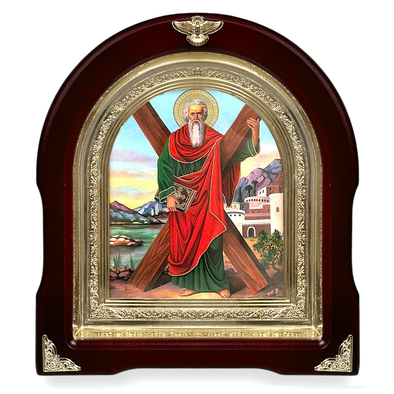 Ікона Святийометр Андрій Першозваний, лік 15х18 см, у темному дерев'яному кіоті, арка, фото 1