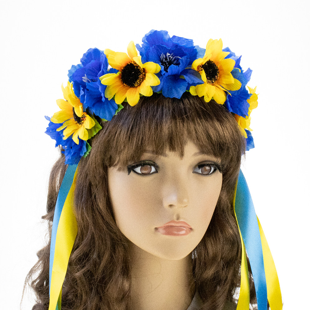 Український віночок зі стрічками на обідку Ярина 2832 (жовто-блакитний), фото 1