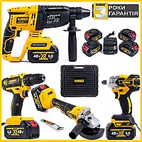 Набір акумуляторного електроінструменту 4 в 1 DeWalt, 4 АКБ, шуруповерт, перфоратор, гайковерт, болгарка