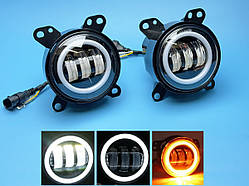 Комплект світлодіодних ПТФ HP-GZD-351-04 4" (104 мм), 34W біле світло з ДХО та поворотником, для DAF XF 105, CF