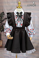 Шкільний комплект блузка-вишиванка та сарафан з крильцями (БРОШКА НА ВИБІР)