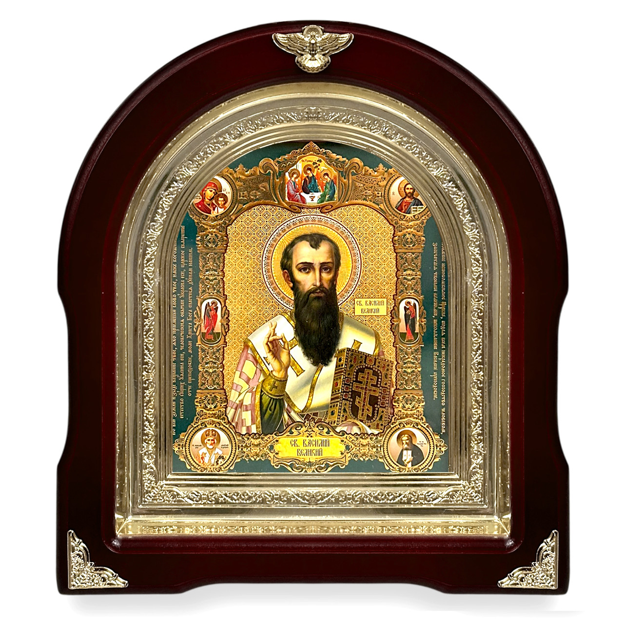 Ікона Святник Василій Великий,
лік 15х18 см, у темному дерев'яному кіоті, арка, фото 1