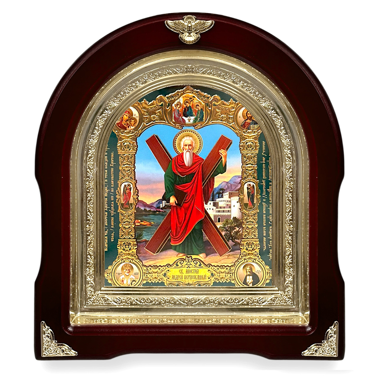 Ікона Святийометр Андрій Першозваний, лік 15х18 см, у темному дерев'яному кіоті, арка, фото 1