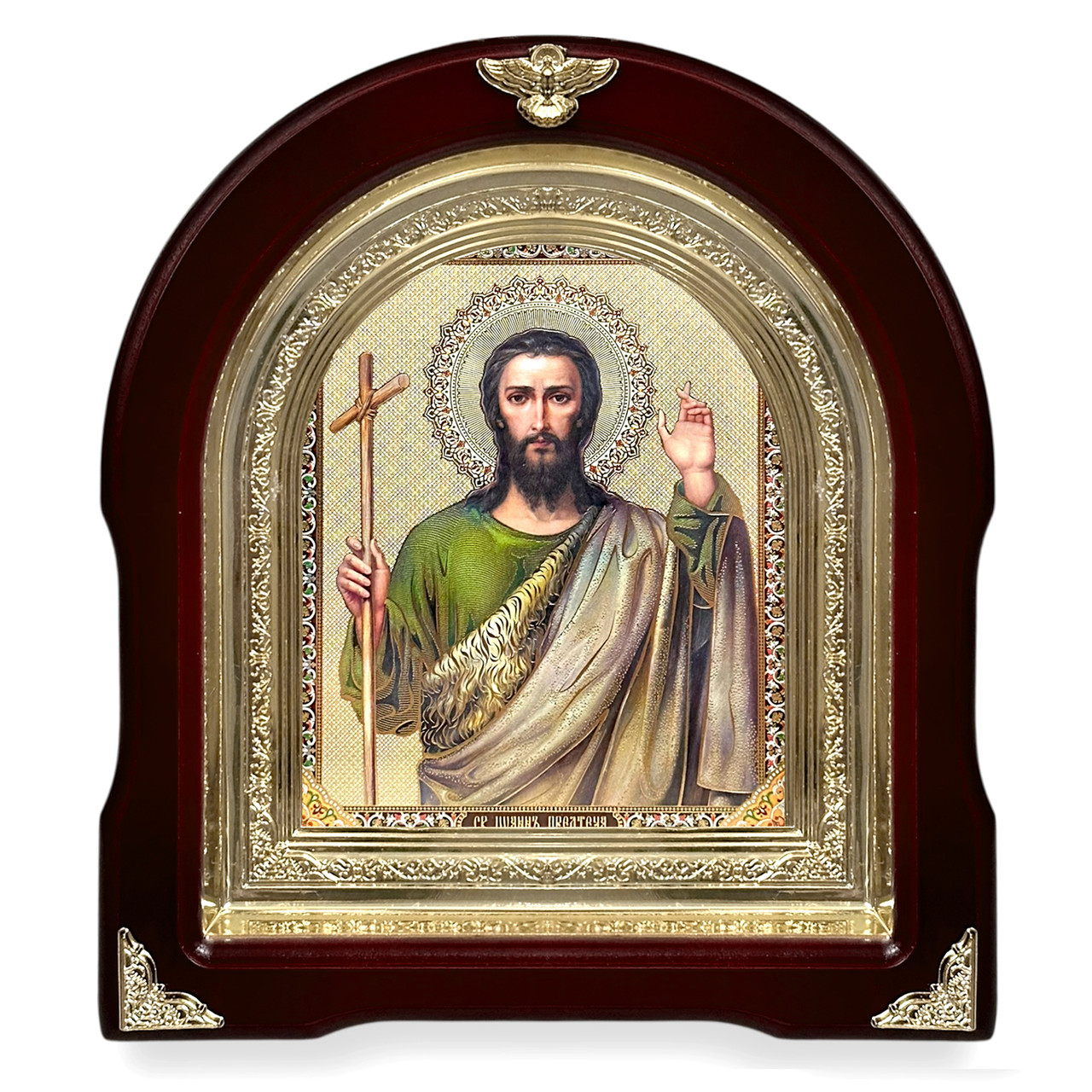 Ікона свята Іван Предтеча, лік 15х18 см, у темному дерев'яному кіоті, арка, фото 1