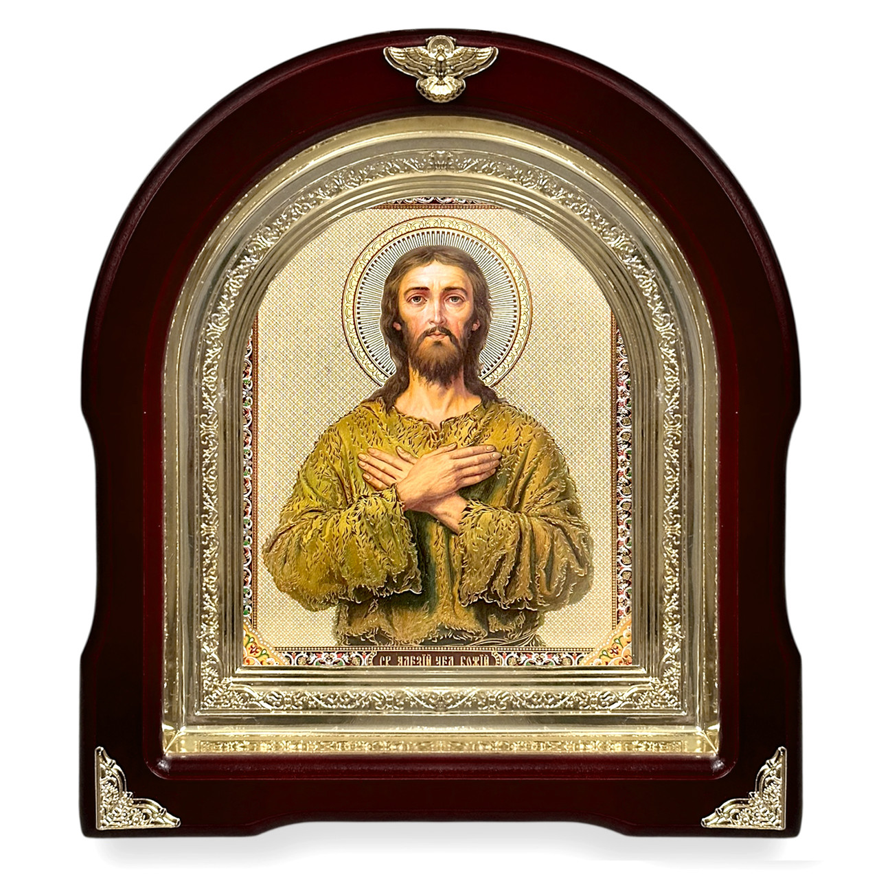 Ікона Свята Алексій людина Божий, лік 15х18 см, у темному дерев'яному кіоті, арка, фото 1