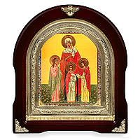 Ікона священні борошни Софія, Віра, Любов, Надія, лік 15х18 см, у темному дерев'яному кіоті, арка
