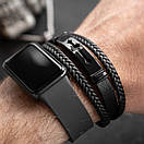 Чоловічий браслет шкіряний чорний NOFEAR розмір 17-19 см (довжина 21 см), фото 2