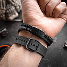 Браслет чоловічий шкіряний TAFGAY T2 чорний на застібці 17-19 см (довжина 21 см), фото 4