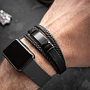 Шкіряний чоловічий браслет чорний FOTON 17-19 см (довжина 21 см), фото 2