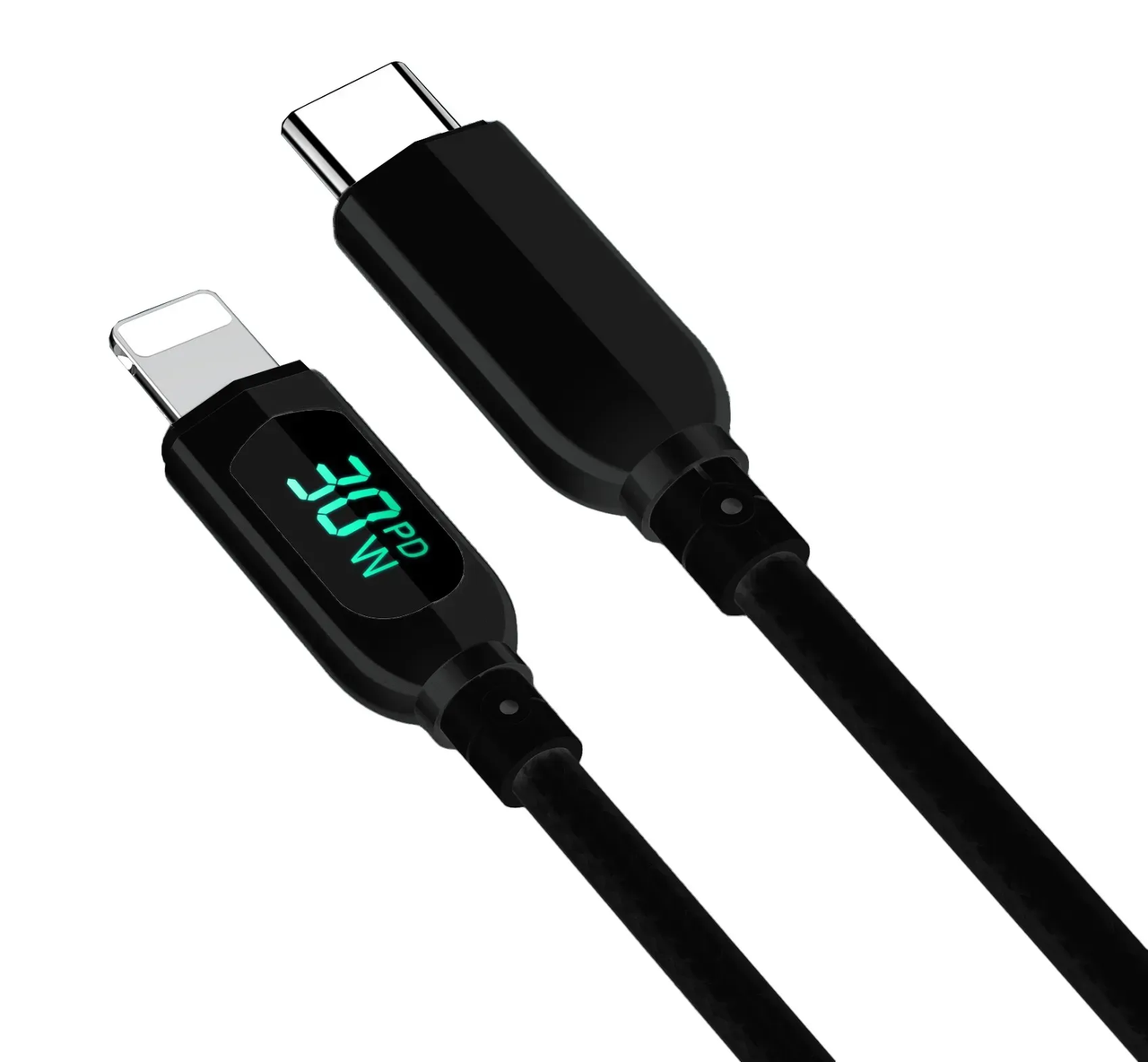 Кабель ANSTY S-028 Type-C to Lightning Nylon LED Display 30W 1M Black, фото 1