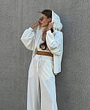 Костюм-трійка жіночий велюровий оверсайз кофта на блискавці з капюшоном + штани + топ 42-46, фото 2