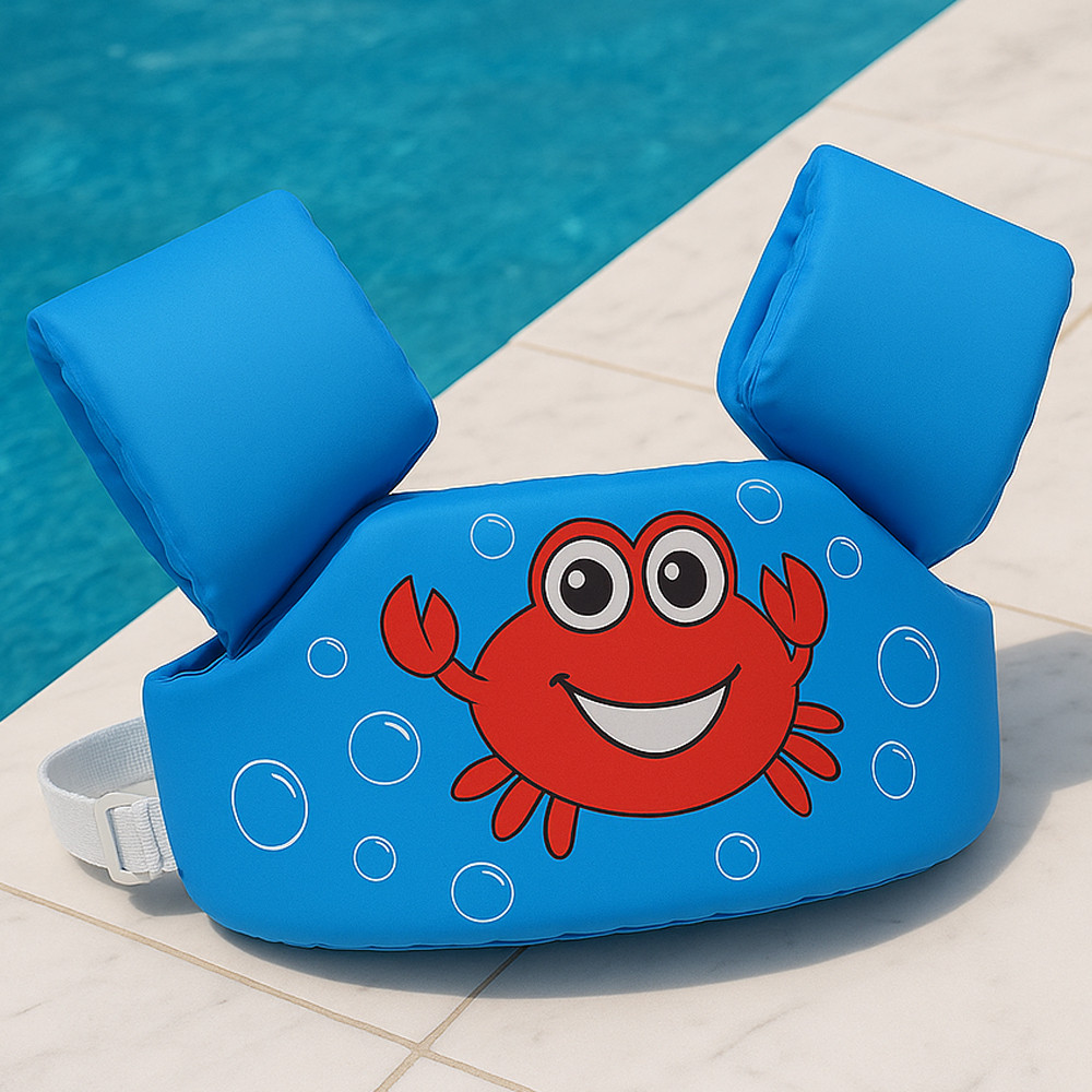 Дитячий жилет для плавання з нарукавниками від 2 років 48х14х23 см синій із крабом надувний плавальний жилет, фото 1