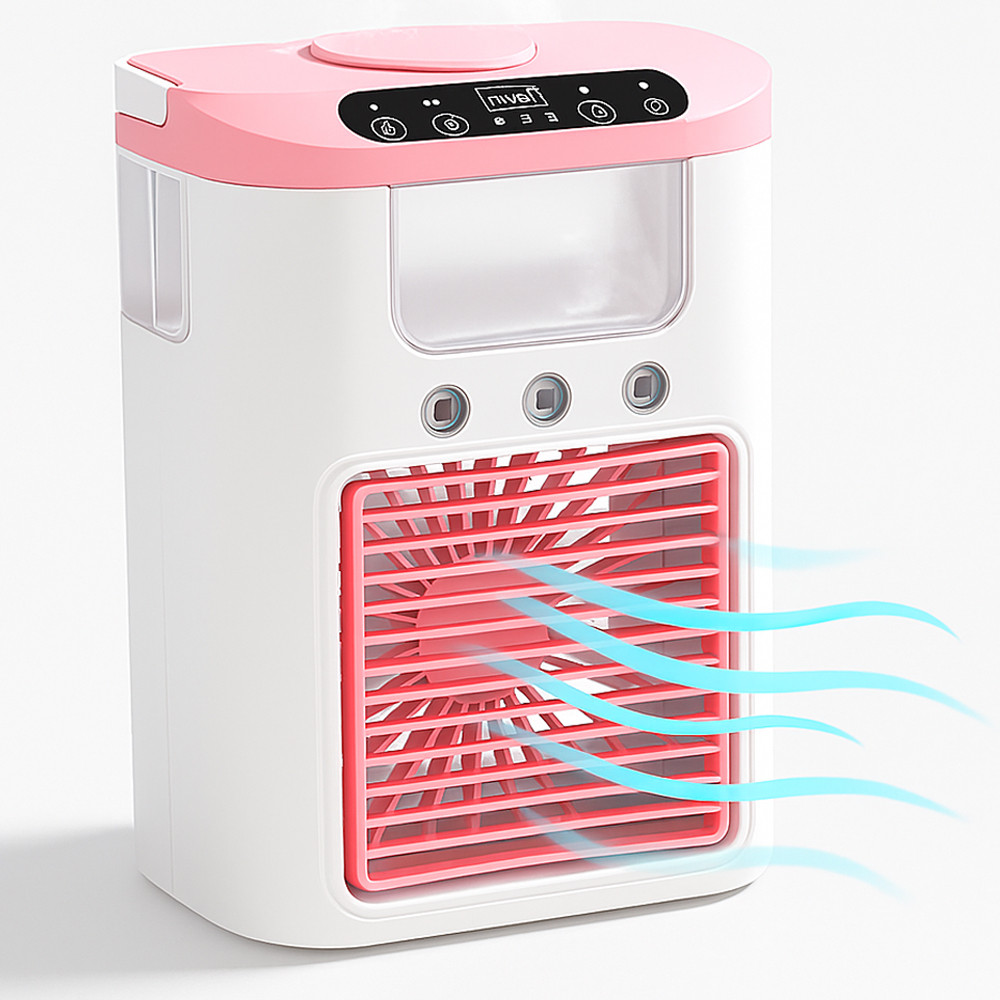 Мінікондиціонер із підсвіткою і зволожувачем повітря USB рожевий для охолодження робочого місця та сну, фото 1
