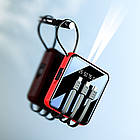 Мініповербанк 10000 mAh JM001 червоний з 4 кабелями 2хUSB зовнішній акумулятор з ліхтариком зручний і компактний, фото 6