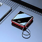 Мініповербанк 10000 mAh JM001 червоний з 4 кабелями 2хUSB зовнішній акумулятор з ліхтариком зручний і компактний, фото 7