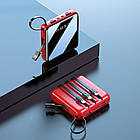 Мініповербанк 10000 mAh JM001 червоний з 4 кабелями 2хUSB зовнішній акумулятор з ліхтариком зручний і компактний, фото 10