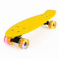 Скейтборд пеніборд жовтий 55 на 15 см зі світними колесами зручний легкий для катання