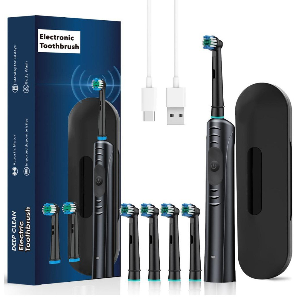 Електрична зубна щітка з USB-зарядкою 3 режими та 4 насадки акумуляторна модель для щоденної гігієни, фото 1