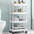 Стелаж пересувний 4-ярусний GT-248 з коліщатками для ванної кімнати зберігання побутових предметів і косметики, фото 4