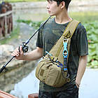 Рибальська сумка коричневого кольору 43х25 см із безліччю відділень для зберігання снастей і аксесуарів, фото 5