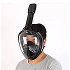 Повнолицева панорамна маска для підводного плавання чорна розмір L XL зручна маска для снорклінгу, фото 7