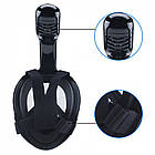 Повнолицева панорамна маска для підводного плавання чорна розмір L XL зручна маска для снорклінгу, фото 9