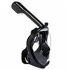 Повнолицева панорамна маска для підводного плавання чорна розмір L XL зручна маска для снорклінгу, фото 10