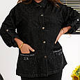 Ошатна жіноча джинсова куртка-сорочка чорного кольору з камінцями, фото 4