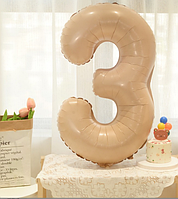 Цифра 3 бежевий куля фольгована 100 см 40" в упаковці