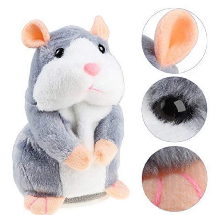 Інтерактивна іграшка хом'як що говорить повторенька на батарейках Сірий, фото 1