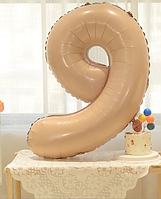 Цифра 9 бежевий куля фольгована 100 см 40" в упаковці