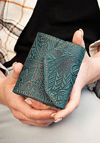 Маленький жіночий гаманець з тисненням Карпати темно-бірюзовий
