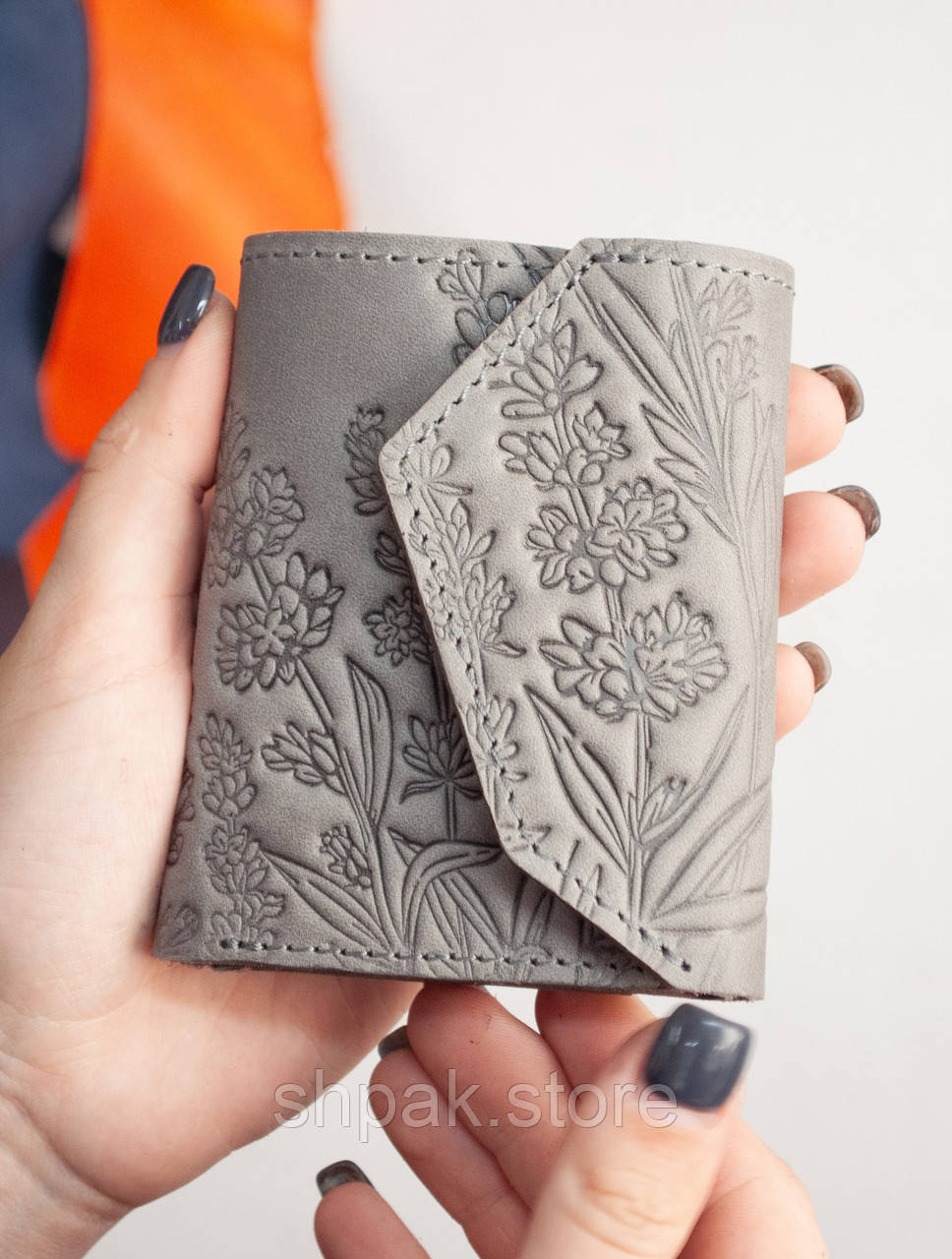 Маленький жіночий гаманець з тисненням Лаванда сірий, фото 1