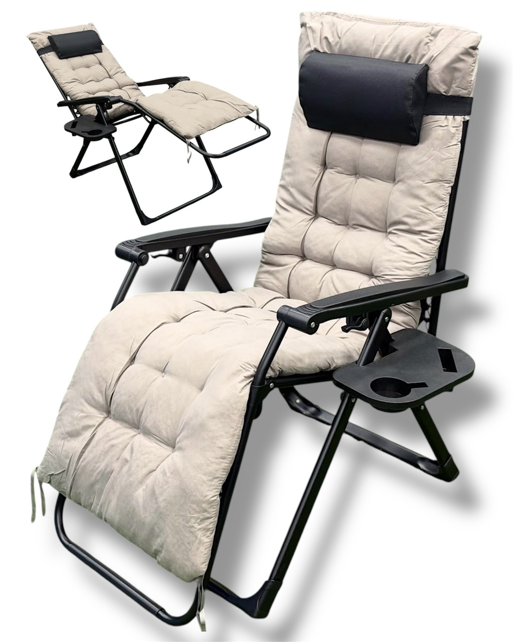 Розкладне крісло шезлонг з матрацом Leobro Zero Gravity Premium Plus до 150 кг сірий, фото 1