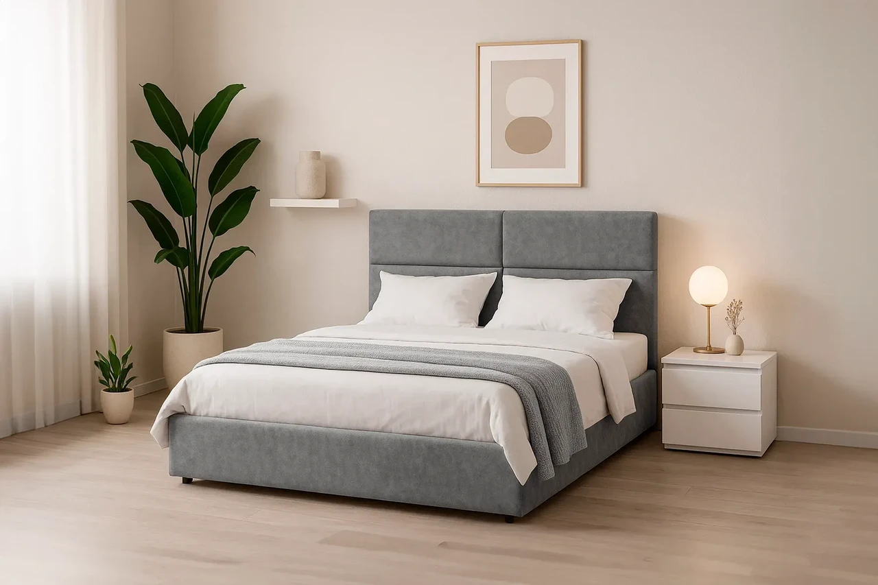 Ліжко двоспальне Орхідея 140-160-180 (стандарт) рогожка світло-сіре, фото 1