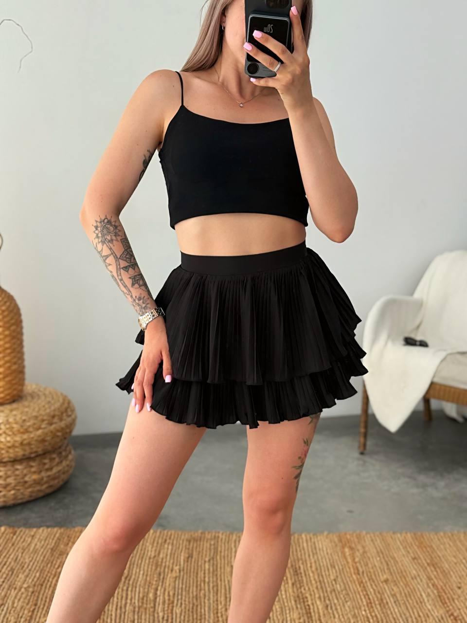 Жіноча спідниця-шорти; Кольори: чорний, молоко; Розміри: 42-44, 44-46;, фото 1