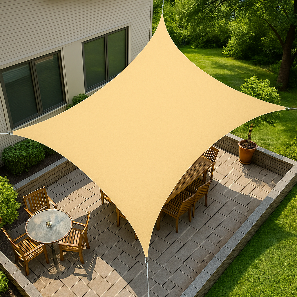 Тент-парус тіньовий 2*4 м з сітки бежевий. УФ-фільтр, затінення 85%. Тент для навісу, тент від сонця -UKMarket-, фото 1