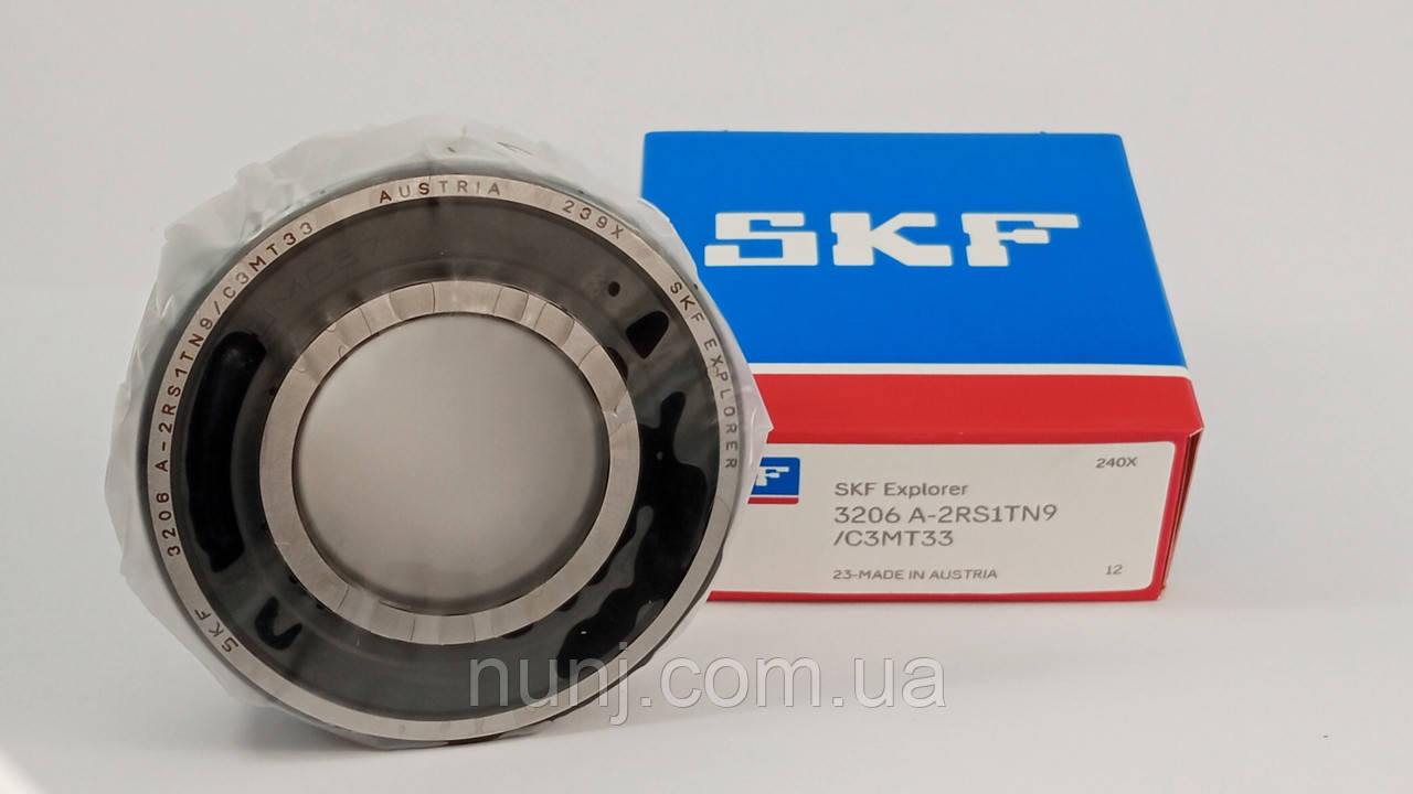 Підшипник 3206-A-2RS1TN9-C3-MT33 SKF (70-3056206-2RS) розміри: 30*62*23,8 кульковий радіально упорний закритий, фото 1