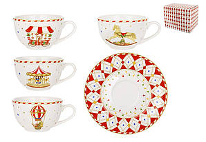 Набір 4 шт порцеляновий Зимова Казка: чашка 250мл з блюдцем 4 дизайни К125