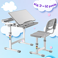 Зростаючі Шкільні Парти і Стільці FunDesk Cantare Grey, Стіл-Парта Трансформер для Школярів та Дошкільнят