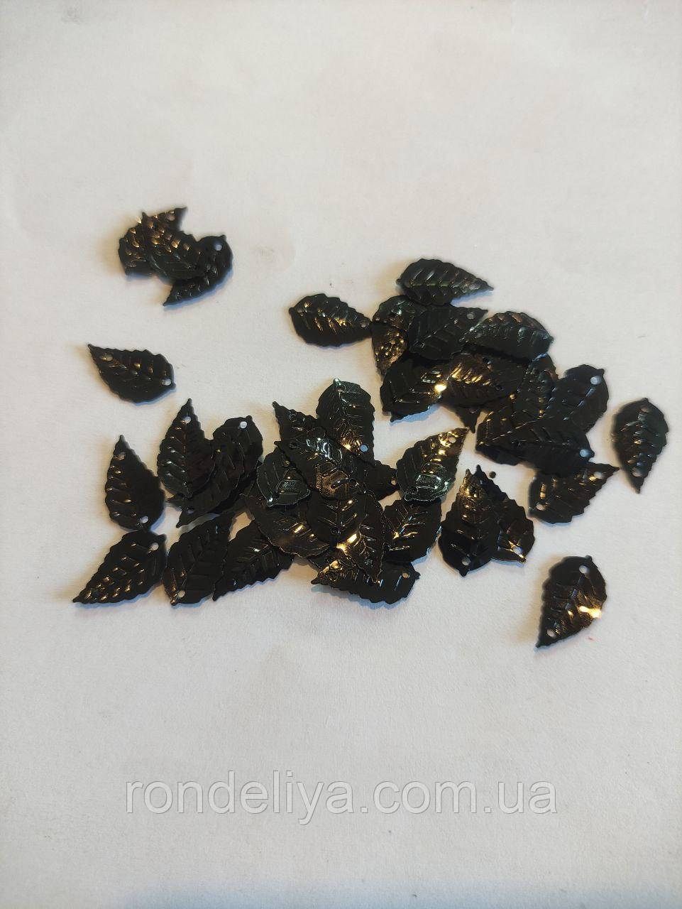 Пайєтки листя берези 15 х9 мм чорні, фото 1