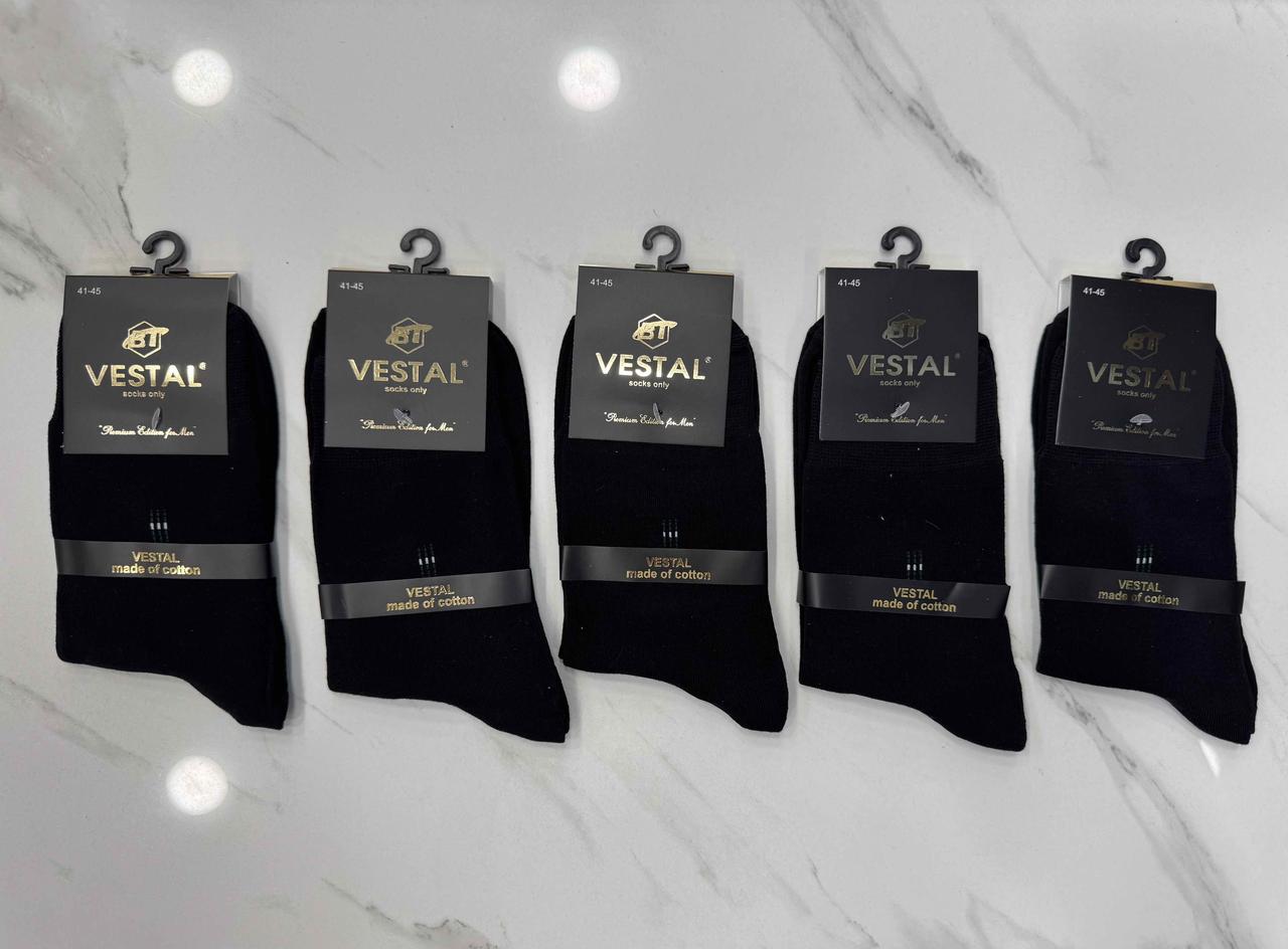 Шкарпетки чоловічі бавовна "Vestal" Збекистан розмір 41-45 Чорні (від 10 пар)